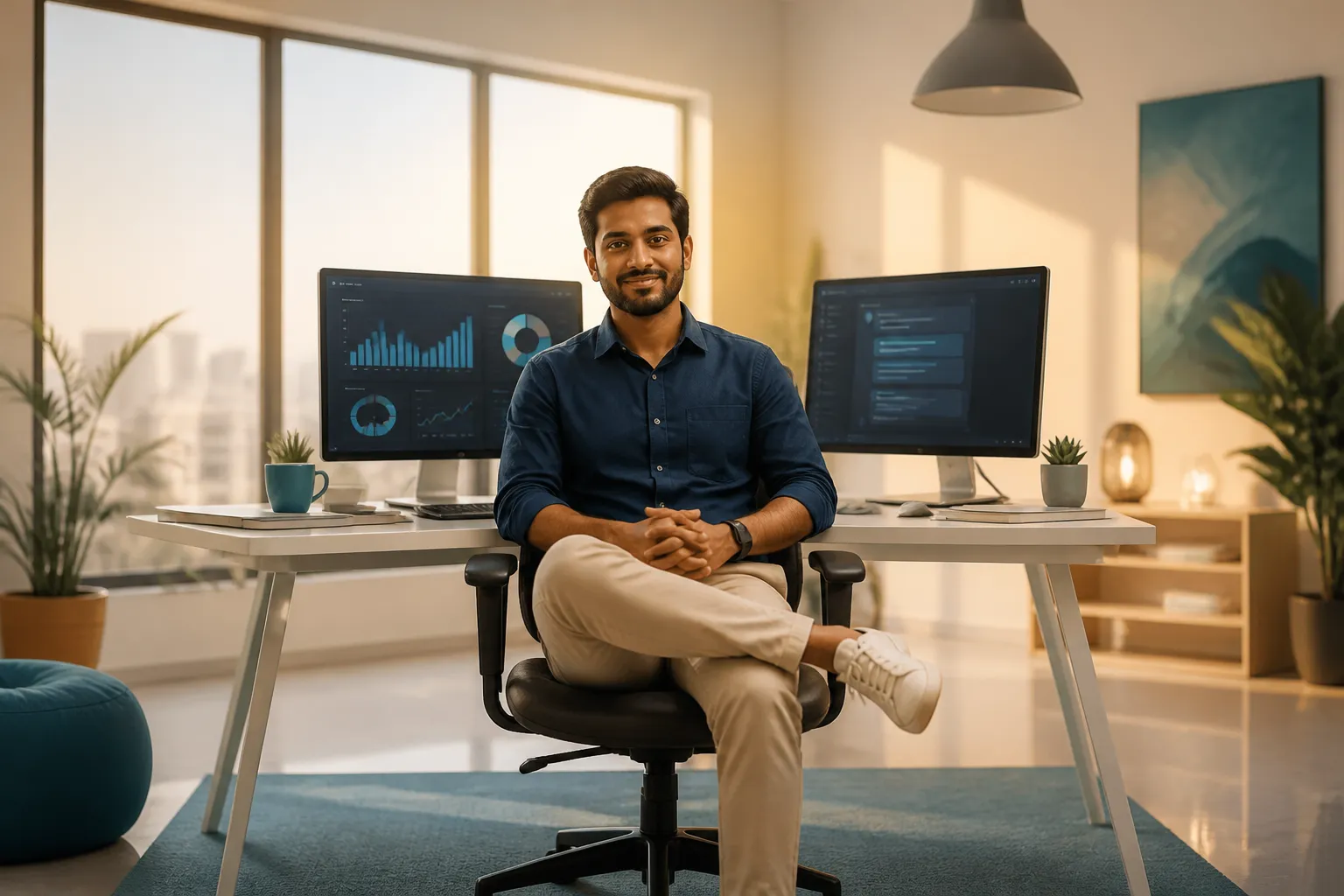 Indian business owner reviewing AI visibility dashboard